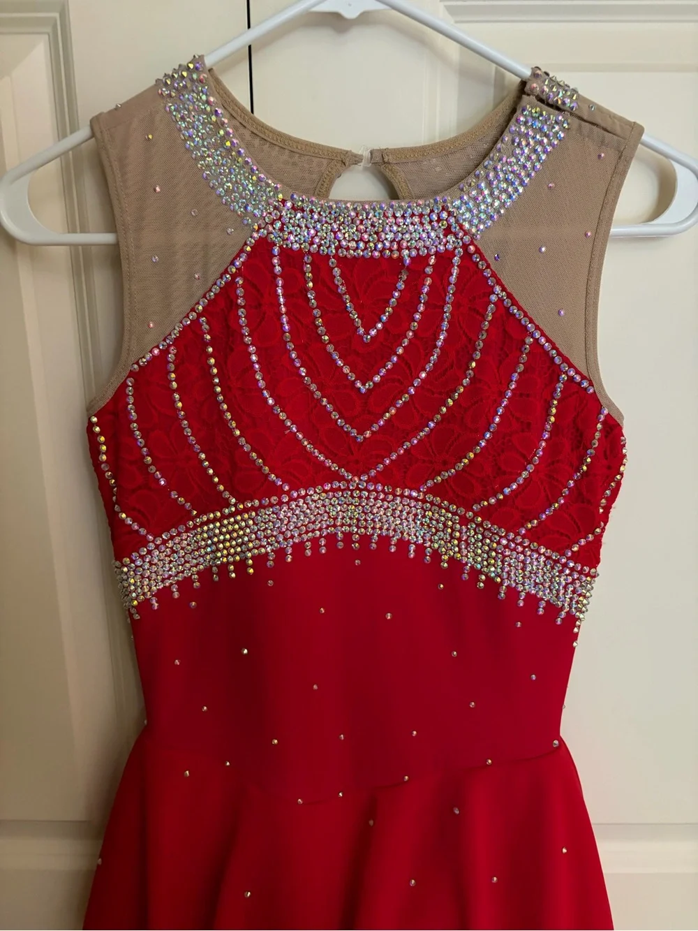 Red Figure Skating Dress with Rhinestone Accents